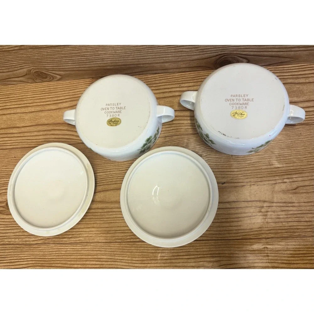 Vtg Andrea By Sadek Parsley Oven to Table Covered Casserole Dish 7380 R Lot of 2